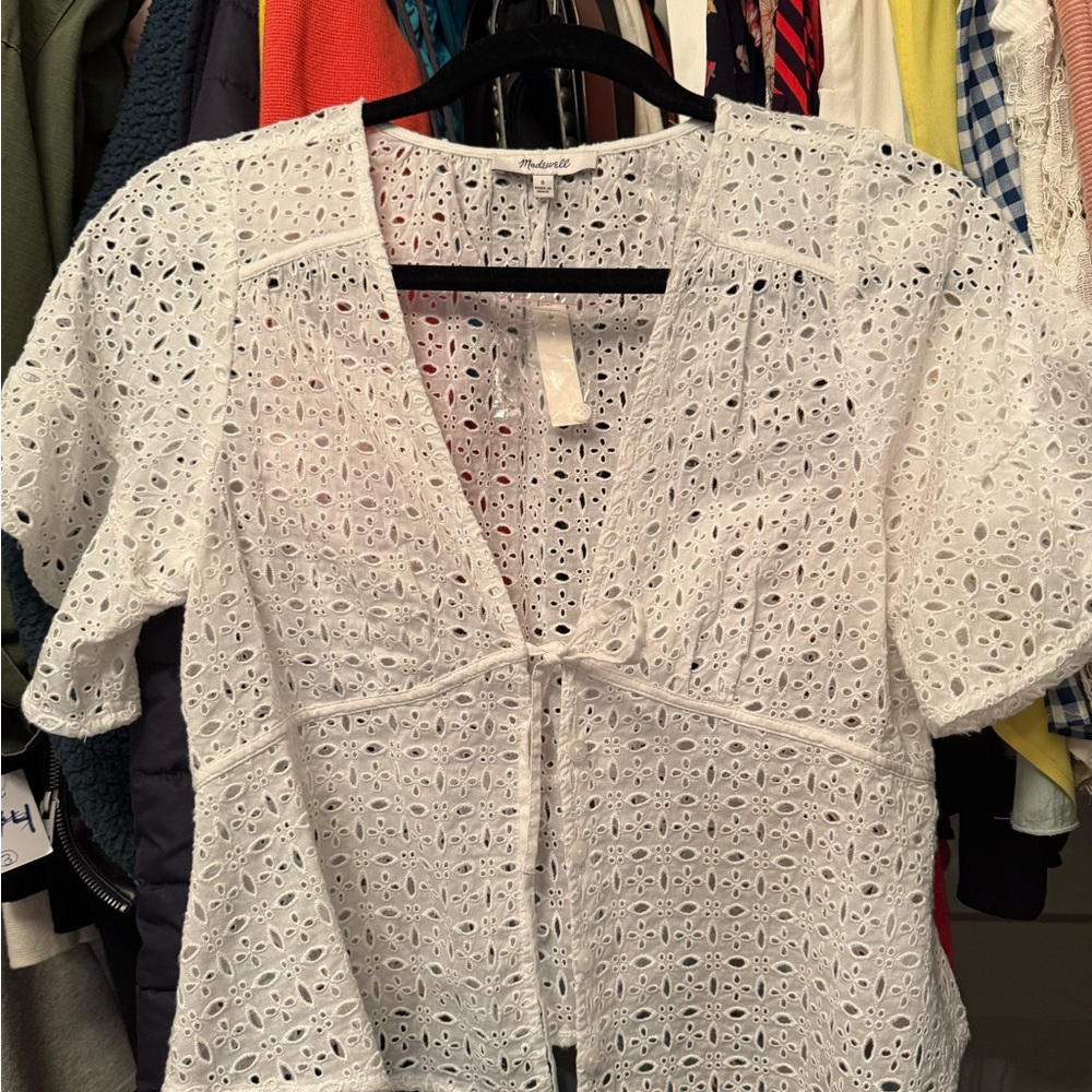 Madewell White Eyelet Top small
